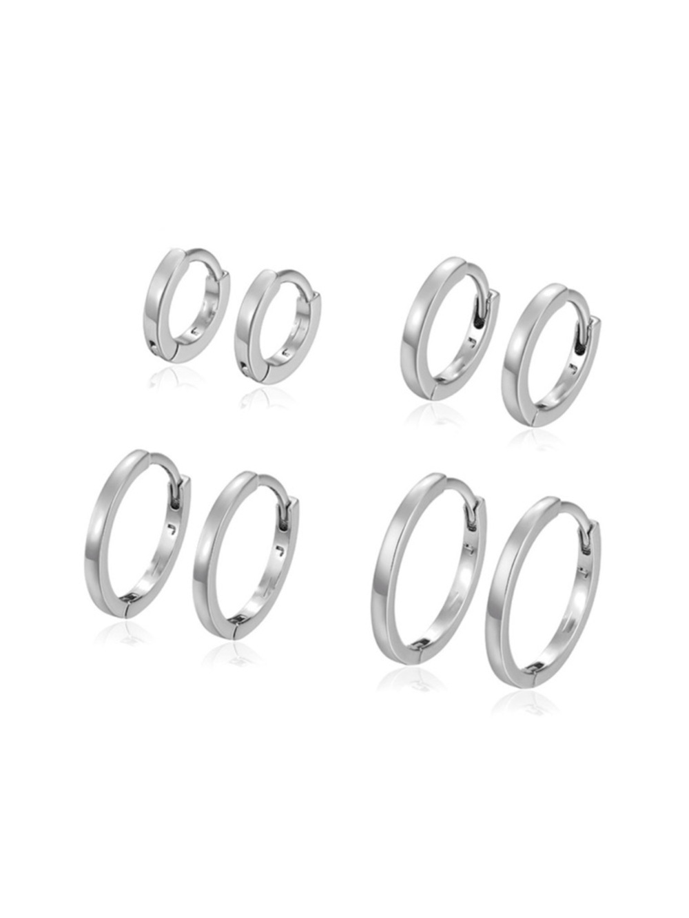 Silver Hoops Set | 4 Pairs | Platinum Plated Hoop Earrings